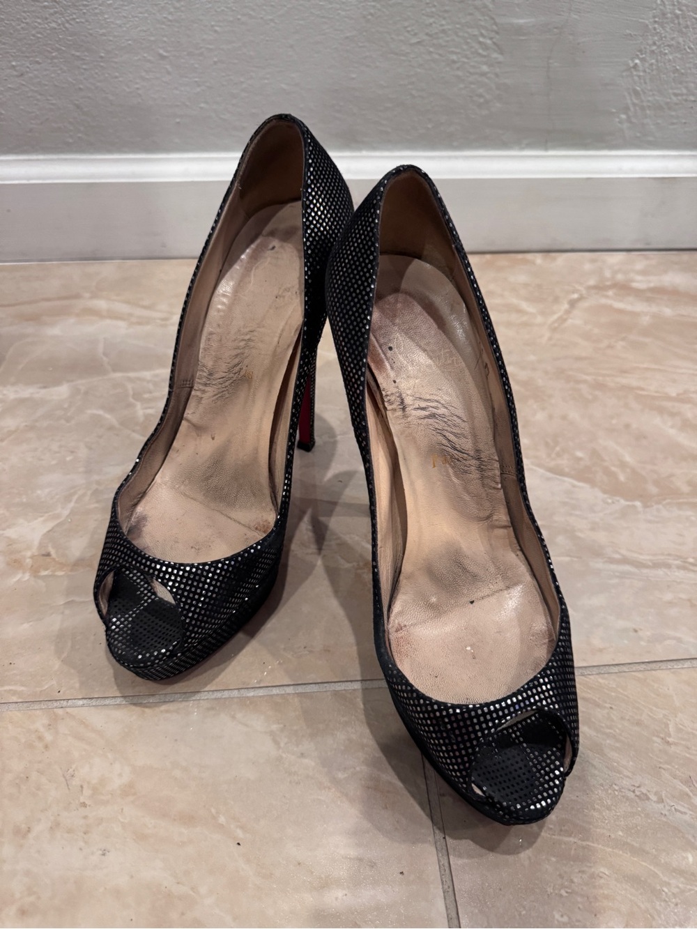 Christian Louboutin Black Open-Toe Stiletto Pumps